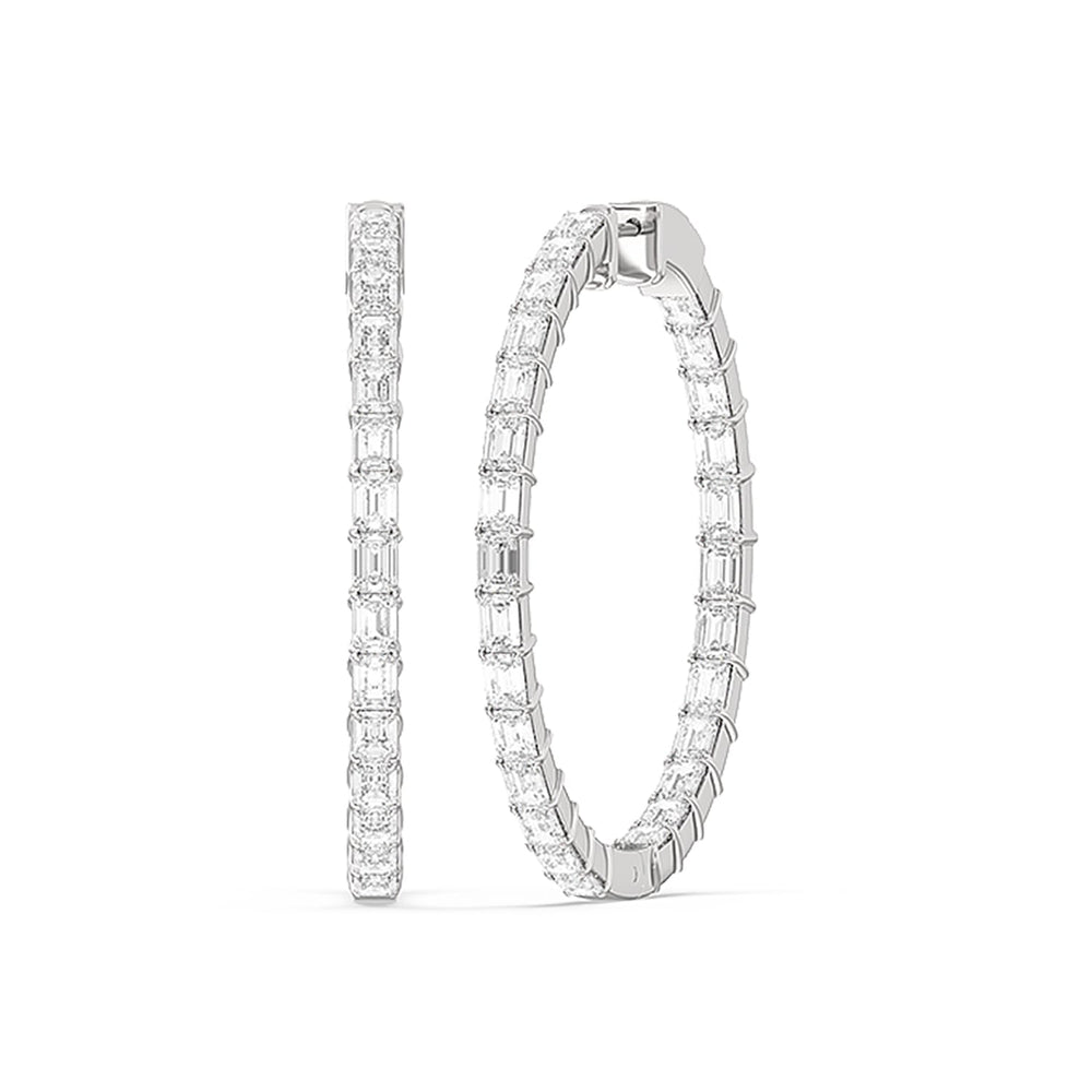Inside-Out Emerald Shape Large Hoop Earrings with 14KT White Gold / Lab / 4 1/3 Cut Diamond in 14KT White Gold / Lab / 4 1/3 view 1
