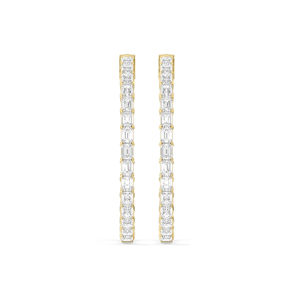 Inside-Out Emerald Shape Large Hoop Earrings with 14KT Yellow Gold / Lab / 4 1/3 Cut Diamond in 14KT Yellow Gold / Lab / 4 1/3 view 5
