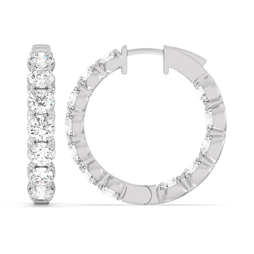 Inside-Out Round Shape Hoop Earrings with 14KT White Gold / Lab / 7 5/8 Cut Diamond in 14KT White Gold / Lab / 7 5/8 view 2
