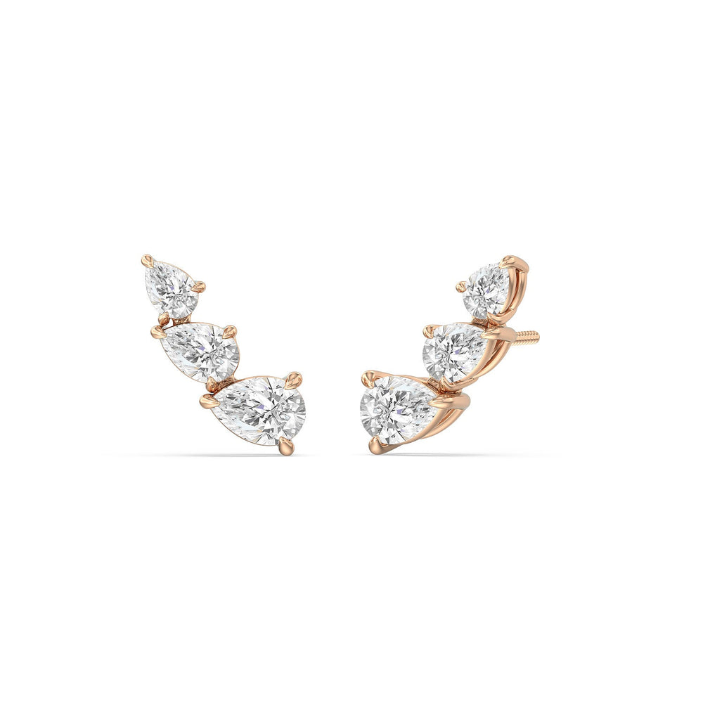 Trilogy Pear Shape Concave Climber Earrings with 14KT Rose Gold / Lab / 1 1/4 Cut Diamond in 14KT Rose Gold / Lab / 1 1/4 view 1
