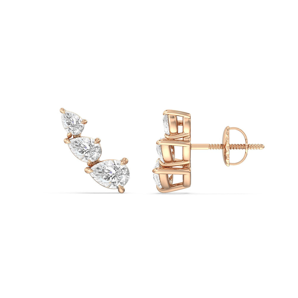 Trilogy Pear Shape Concave Climber Earrings with 14KT Rose Gold / Lab / 1 1/4 Cut Diamond in 14KT Rose Gold / Lab / 1 1/4 view 4
