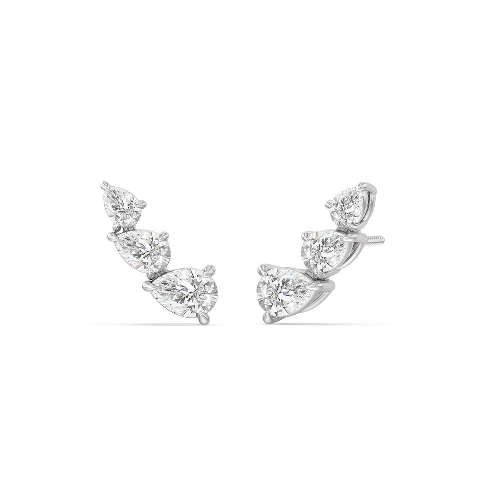Trilogy Pear Shape Concave Climber Earrings with 14KT White Gold / Lab / 1 1/4 Cut Diamond in 14KT White Gold / Lab / 1 1/4 view 1
