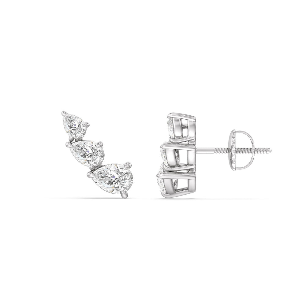 Trilogy Pear Shape Concave Climber Earrings with 14KT White Gold / Lab / 1 1/4 Cut Diamond in 14KT White Gold / Lab / 1 1/4 view 4
