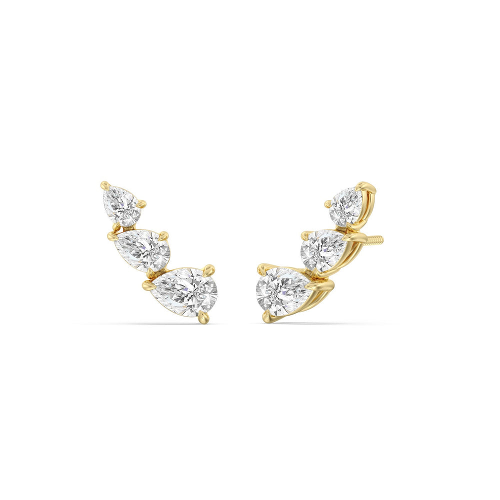 Trilogy Pear Shape Concave Climber Earrings with 14KT Yellow Gold / Lab / 1 1/4 Cut Diamond in 14KT Yellow Gold / Lab / 1 1/4 view 1
