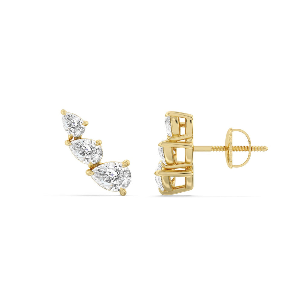 Trilogy Pear Shape Concave Climber Earrings with 14KT Yellow Gold / Lab / 1 1/4 Cut Diamond in 14KT Yellow Gold / Lab / 1 1/4 view 4
