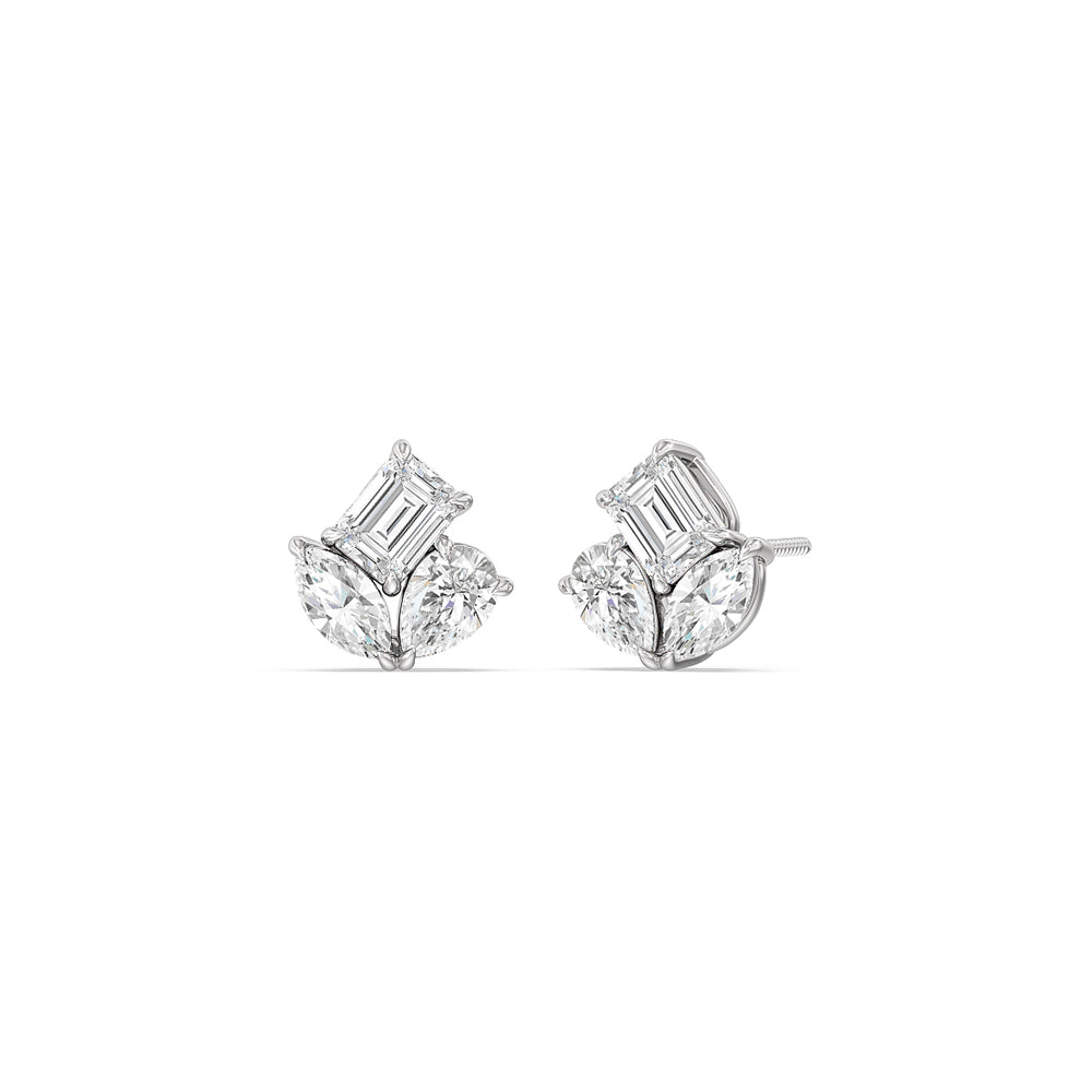 Trilogy Melody Stud Earrings with Sterling Silver / Lab / 1 Cut Diamond in 14KT Sterling Silver / Lab / 1 view 1
