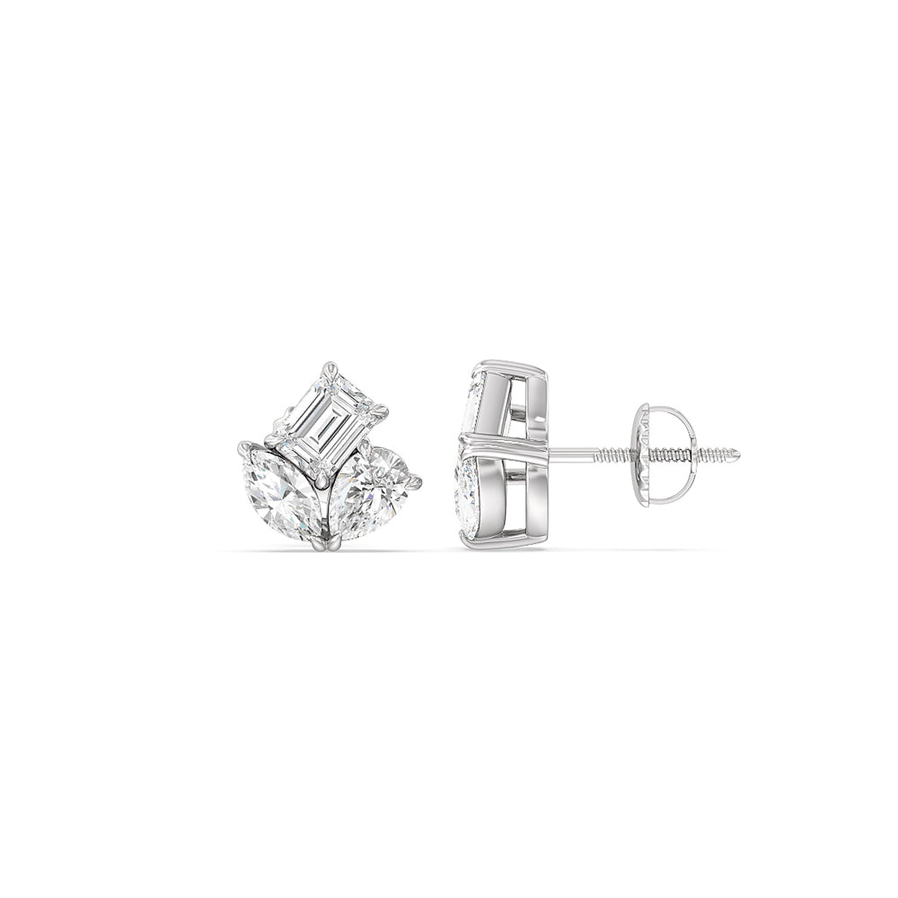 Trilogy Melody Stud Earrings with Sterling Silver / Lab / 1 Cut Diamond in 14KT Sterling Silver / Lab / 1 view 4
