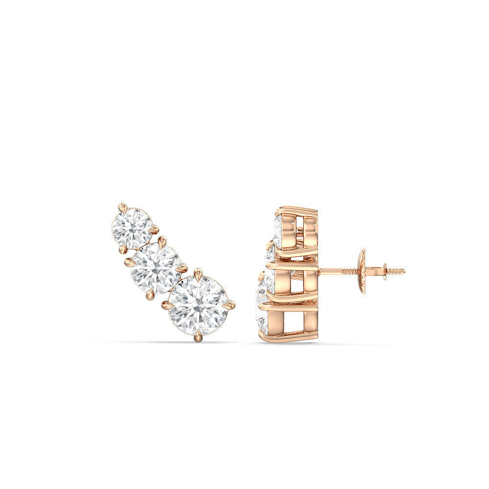 Trilogy Graduating Climber Earrings with 14KT Rose Gold / Pair / Lab Cut Diamond in 14KT Rose Gold / Pair / Lab view 4
