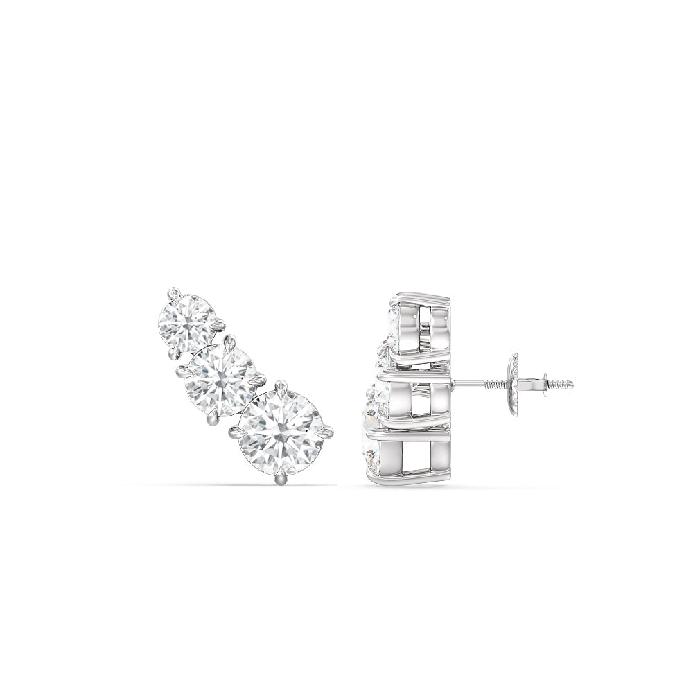 Trilogy Graduating Climber Earrings with Sterling Silver / Lab / 1 1/4 Cut Diamond in 14KT Sterling Silver / Lab / 1 1/4 view 2
