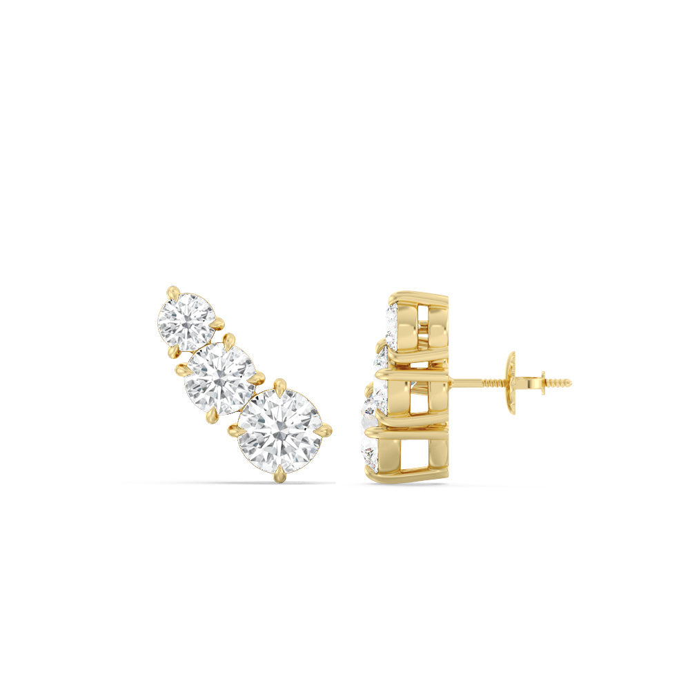 Trilogy Graduating Climber Earrings with 14KT Yellow Gold / Pair / Lab Cut Diamond in 14KT Yellow Gold / Pair / Lab view 4
