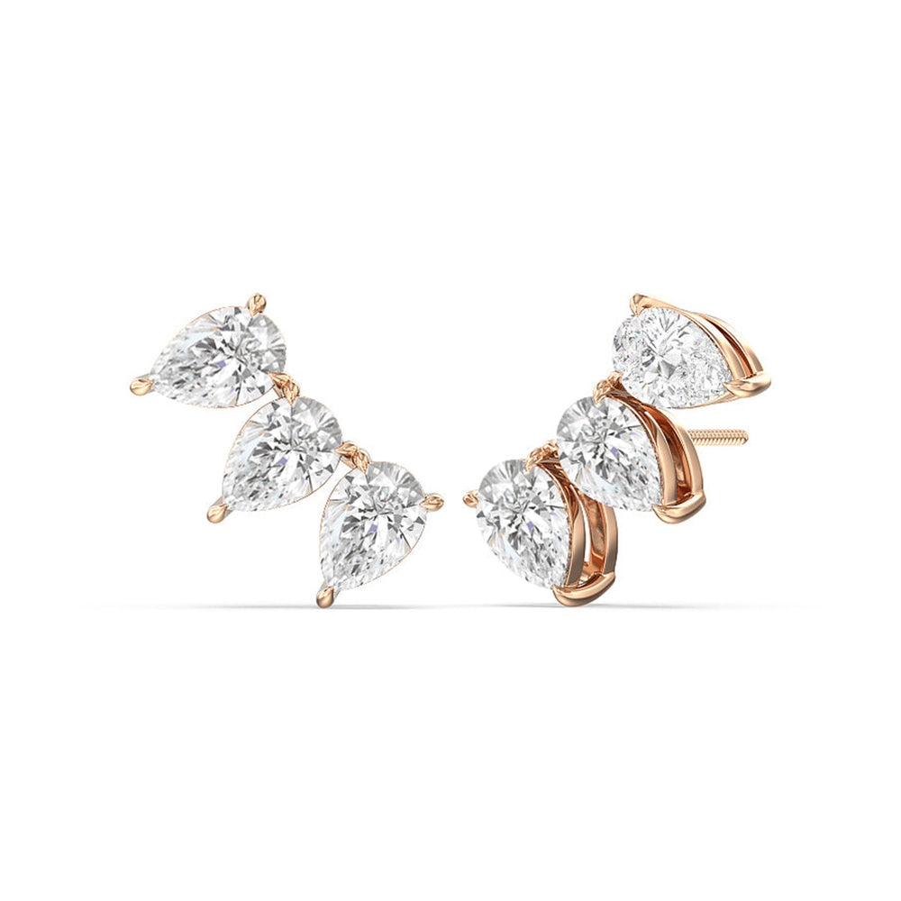 Trilogy Pear Cut Climber Earrings with 14KT Rose Gold / Left / 1 1/2 Cut Diamond in 14KT Rose Gold / Left / 1 1/2 view 1
