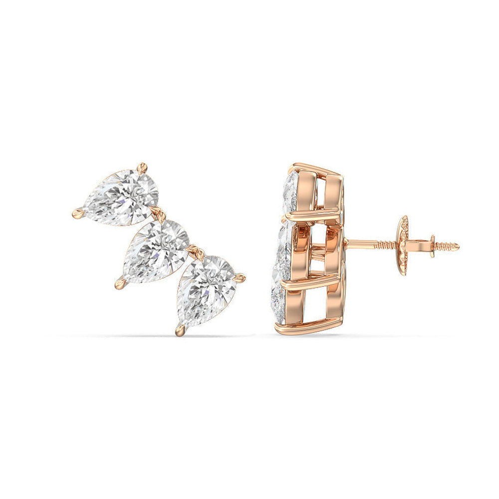 Trilogy Pear Cut Climber Earrings with 14KT Rose Gold / Left / 1 1/2 Cut Diamond in 14KT Rose Gold / Left / 1 1/2 view 4
