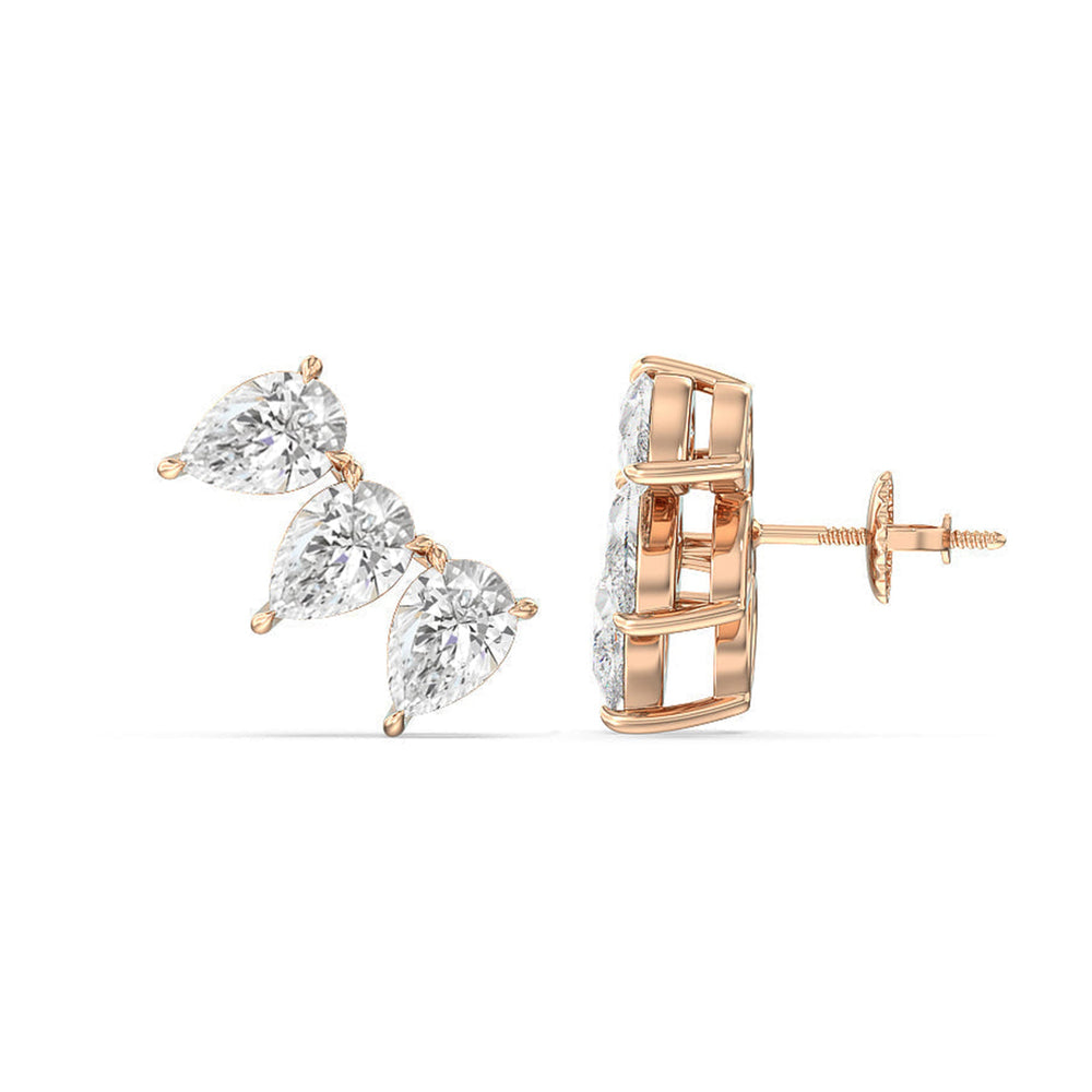 Trilogy Pear Cut Climber Earrings with 14KT Rose Gold / Pair / 1 1/2 Cut Diamond in 14KT Rose Gold / Pair / 1 1/2 view 4
