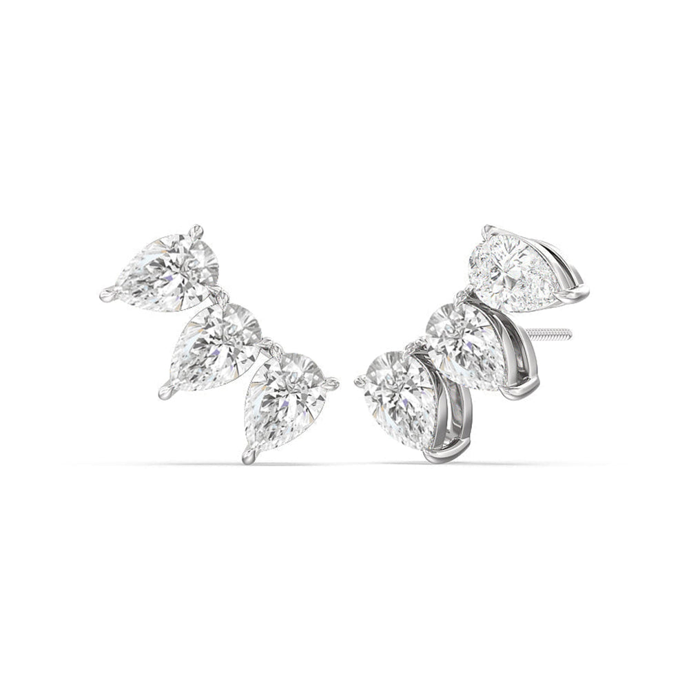Trilogy Pear Cut Climber Earrings with 14KT White Gold / Left / 1 1/2 Cut Diamond in 14KT White Gold / Left / 1 1/2 view 1
