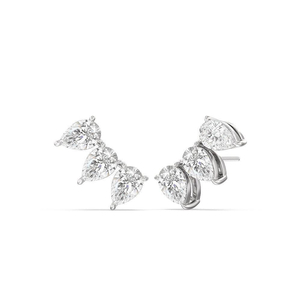 Trilogy Pear Cut Climber Earrings with Sterling Silver / Lab / 1 1/2 Cut Diamond in 14KT Sterling Silver / Lab / 1 1/2 view 1
