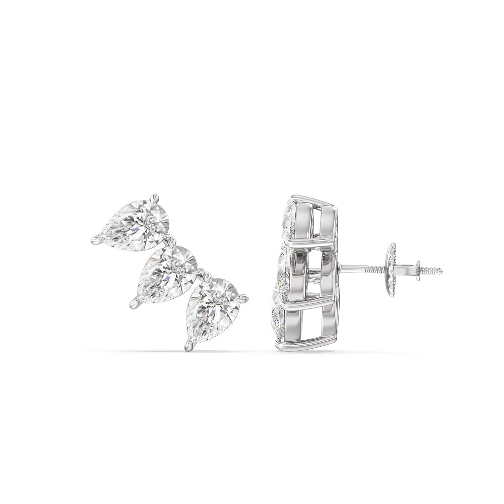 Trilogy Pear Cut Climber Earrings with Sterling Silver / Lab / 1 1/2 Cut Diamond in 14KT Sterling Silver / Lab / 1 1/2 view 2
