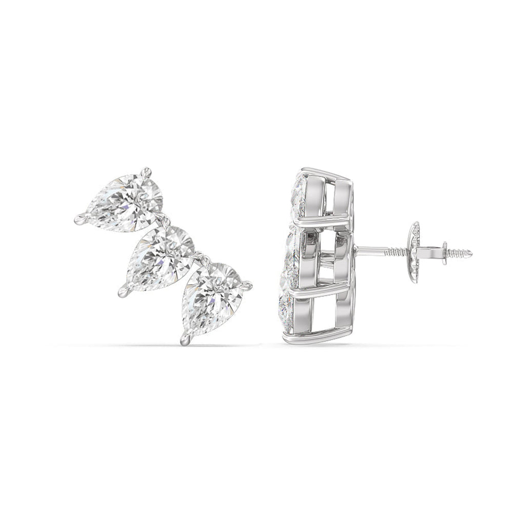 Trilogy Pear Cut Climber Earrings with 14KT White Gold / Right / 1 1/2 Cut Diamond in 14KT White Gold / Right / 1 1/2 view 4
