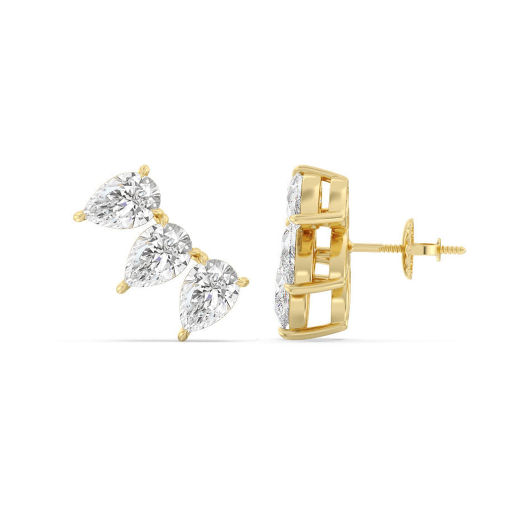 Trilogy Pear Cut Climber Earrings with 14KT Yellow Gold / Pair / 1 1/2 Cut Diamond in 14KT Yellow Gold / Pair / 1 1/2 view 4
