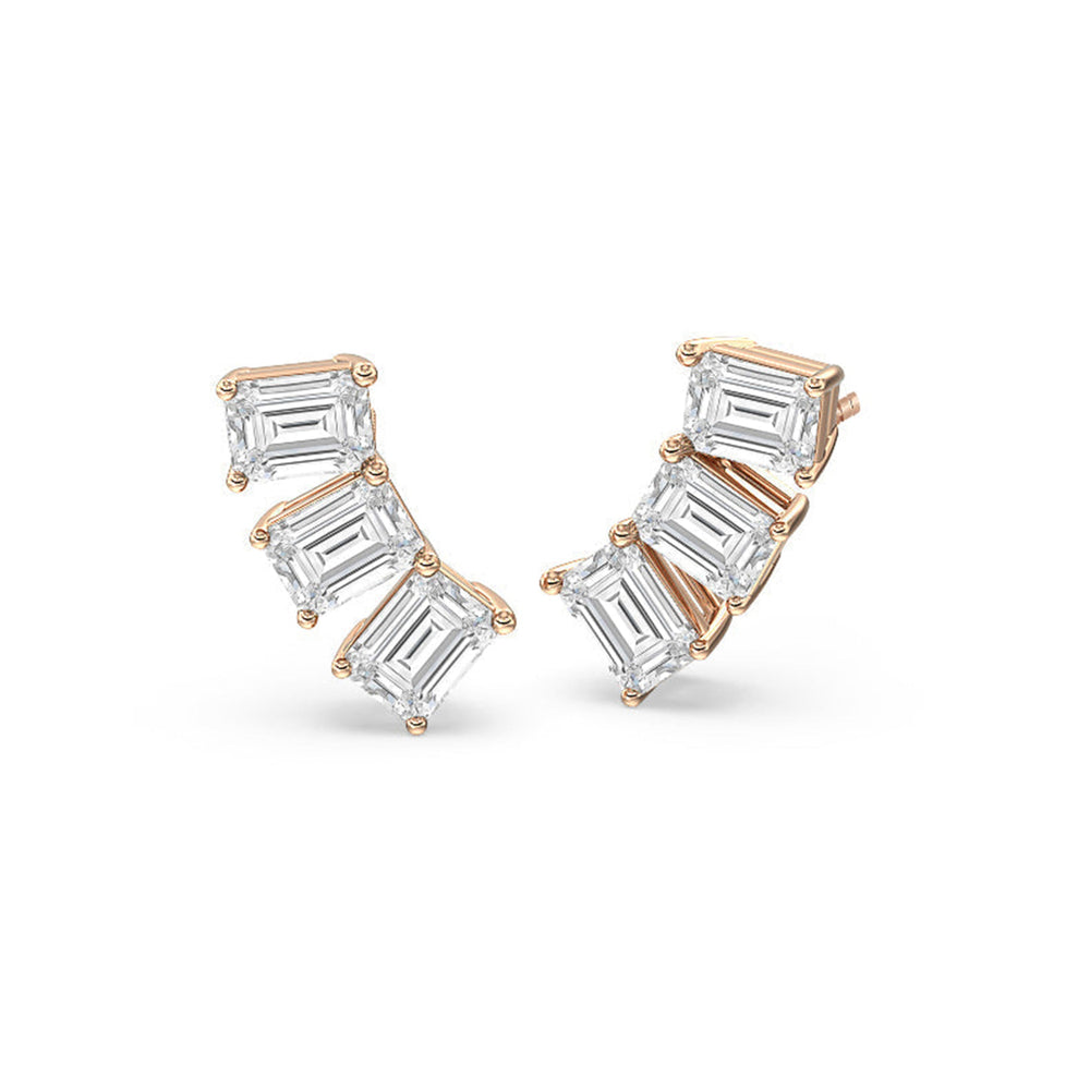 Trilogy Emerald Cut Climber Earrings with 14KT Rose Gold / Right / 1 1/8 Cut Diamond in 14KT Rose Gold / Right / 1 1/8 view 1
