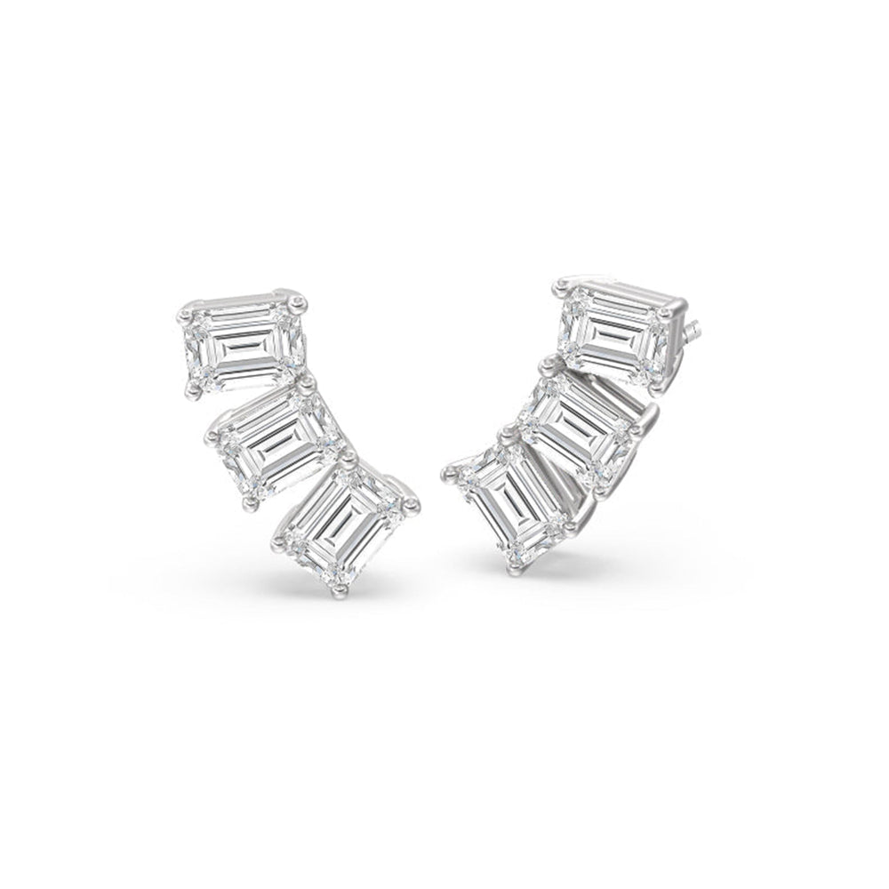 Trilogy Emerald Cut Climber Earrings with 14KT White Gold / Left / 1 1/8 Cut Diamond in 14KT White Gold / Left / 1 1/8 view 1
