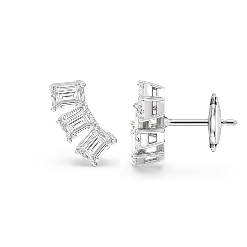 Trilogy Emerald Cut Climber Earrings with 14KT White Gold / Right / 1 1/8 Cut Diamond in 14KT White Gold / Right / 1 1/8 view 4
