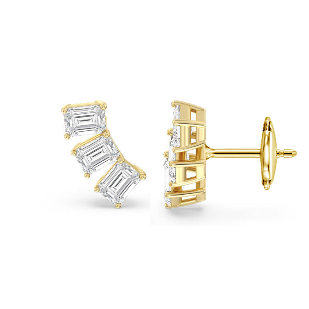 Trilogy Emerald Cut Climber Earrings with 14KT Yellow Gold / Right / 1 1/8 Cut Diamond in 14KT Yellow Gold / Right / 1 1/8 view 4
