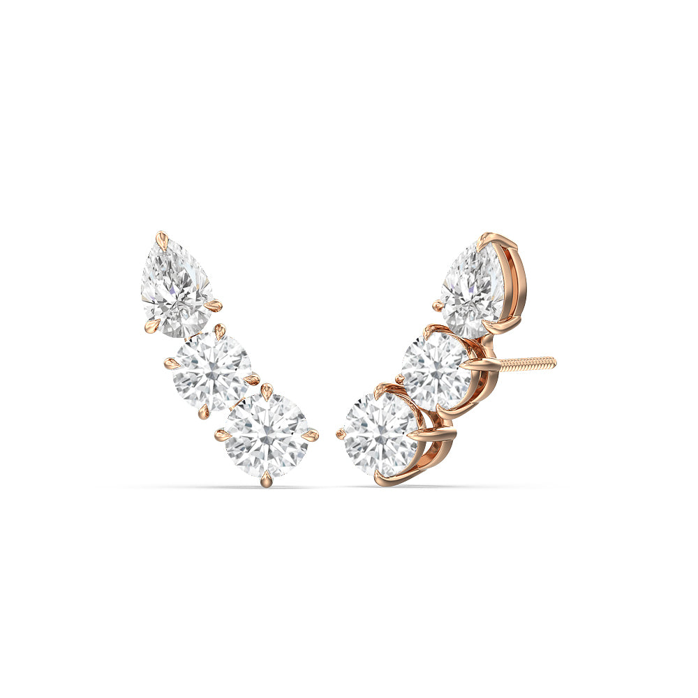 Trilogy Round and Pear Climber Earrings with 14KT Rose Gold / Lab / 1 5/8 Cut Diamond in 14KT Rose Gold / Lab / 1 5/8 view 1
