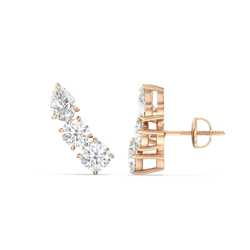 Trilogy Round and Pear Climber Earrings with 14KT Rose Gold / Lab / 1 5/8 Cut Diamond in 14KT Rose Gold / Lab / 1 5/8 view 2

