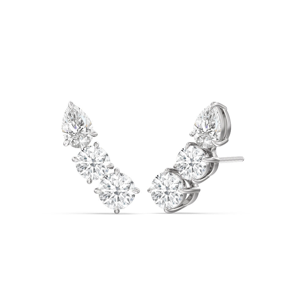 Trilogy Round and Pear Climber Earrings with 14KT White Gold / Lab / 1 5/8 Cut Diamond in 14KT White Gold / Lab / 1 5/8 view 1
