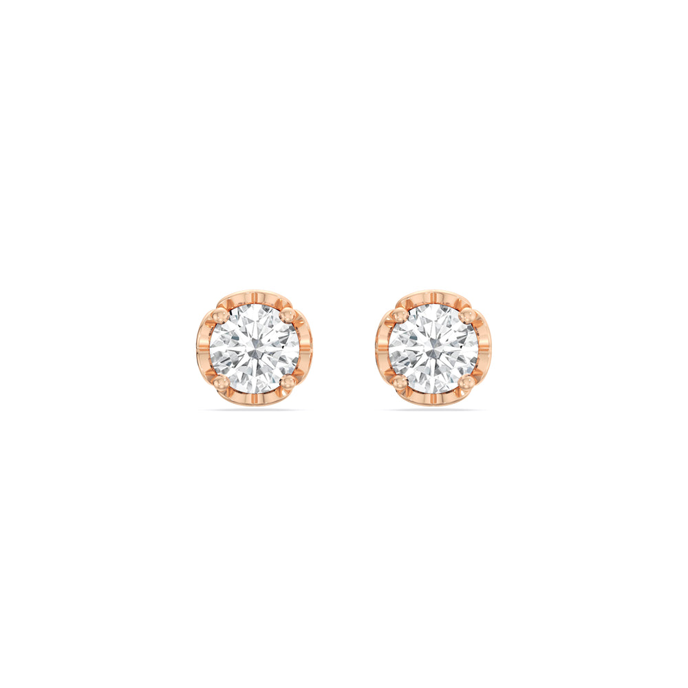 Four Prong Heart Basket Diamond Stud Earrings with 14KT Rose Gold / Lab / 1 Cut Diamond in 14KT Rose Gold / Lab / 1 view 4

