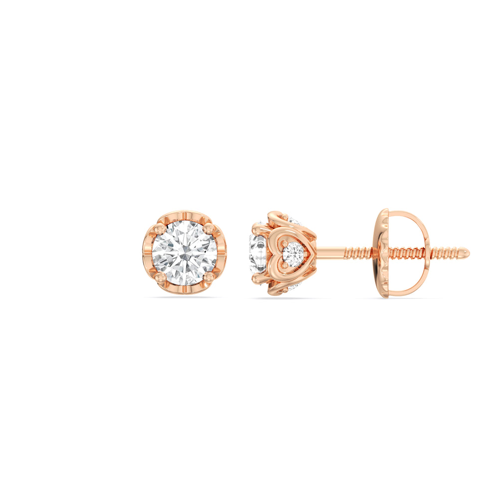 Four Prong Heart Basket Diamond Stud Earrings with 14KT Rose Gold / Lab / 1 Cut Diamond in 14KT Rose Gold / Lab / 1 view 5
