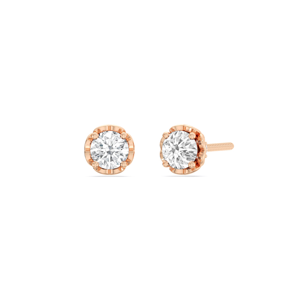 Four Prong Heart Basket Diamond Stud Earrings with 14KT Rose Gold / Lab / 1 Cut Diamond in 14KT Rose Gold / Lab / 1 view 1
