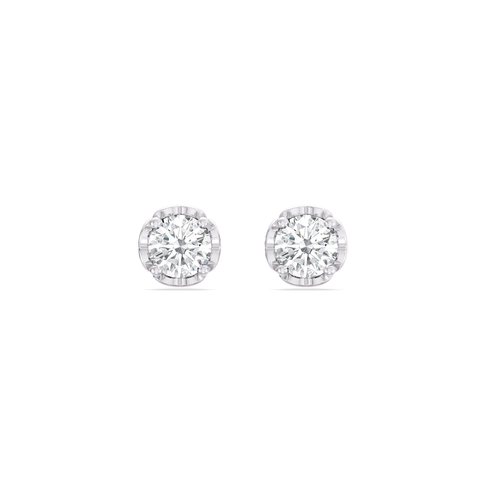 Four Prong Heart Basket Diamond Stud Earrings with 14KT White Gold / Lab / 1 Cut Diamond in 14KT White Gold / Lab / 1 view 4
