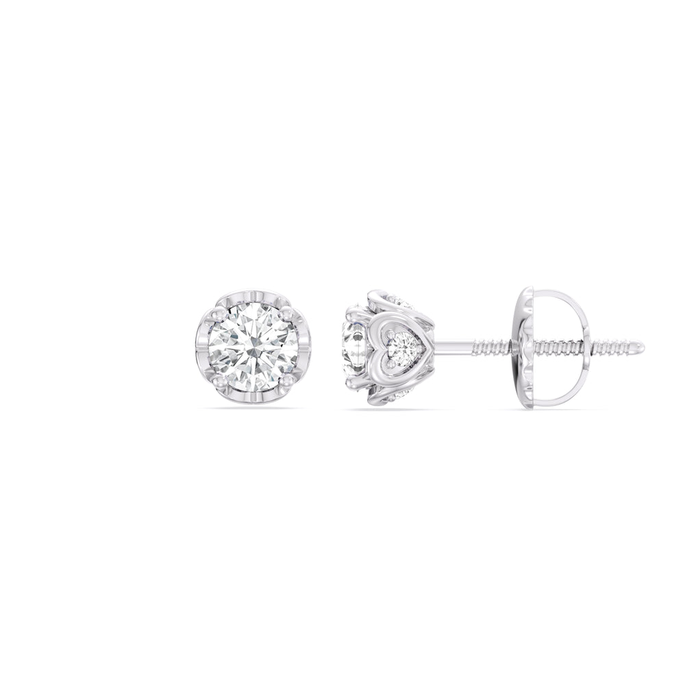 Four Prong Heart Basket Diamond Stud Earrings with 14KT White Gold / Lab / 1 Cut Diamond in 14KT White Gold / Lab / 1 view 5

