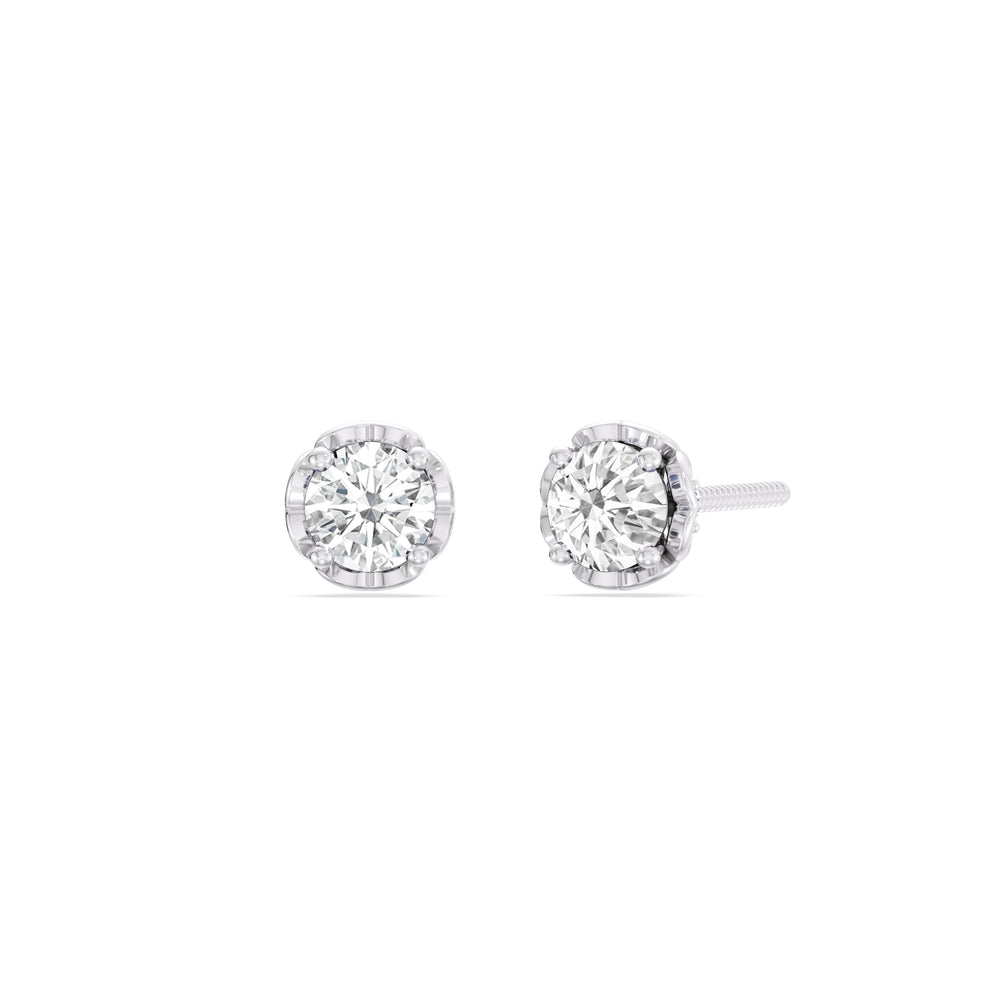 Four Prong Heart Basket Diamond Stud Earrings with 14KT White Gold / Lab / 1 Cut Diamond in 14KT White Gold / Lab / 1 view 1

