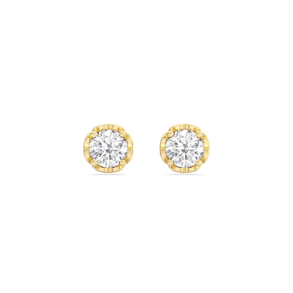 Four Prong Heart Basket Diamond Stud Earrings with 14KT Yellow Gold / Lab / 1 Cut Diamond in 14KT Yellow Gold / Lab / 1 view 4
