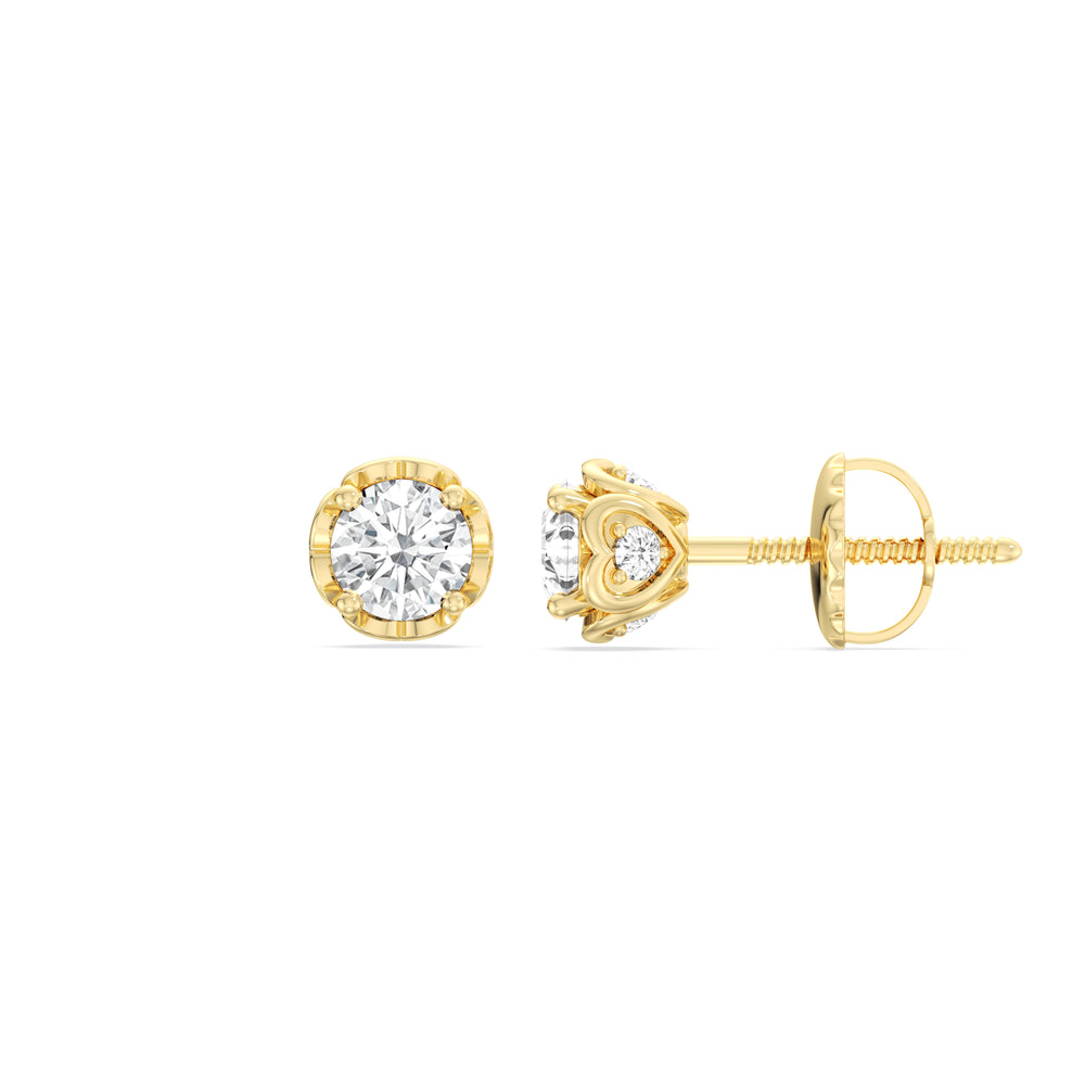 Four Prong Heart Basket Diamond Stud Earrings with 14KT Yellow Gold / Lab / 1 Cut Diamond in 14KT Yellow Gold / Lab / 1 view 5
