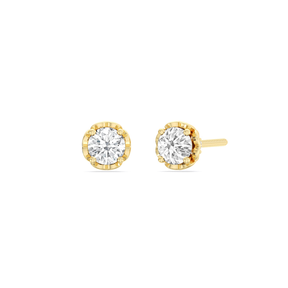 Four Prong Heart Basket Diamond Stud Earrings with 14KT Yellow Gold / Lab / 1 Cut Diamond in 14KT Yellow Gold / Lab / 1 view 1
