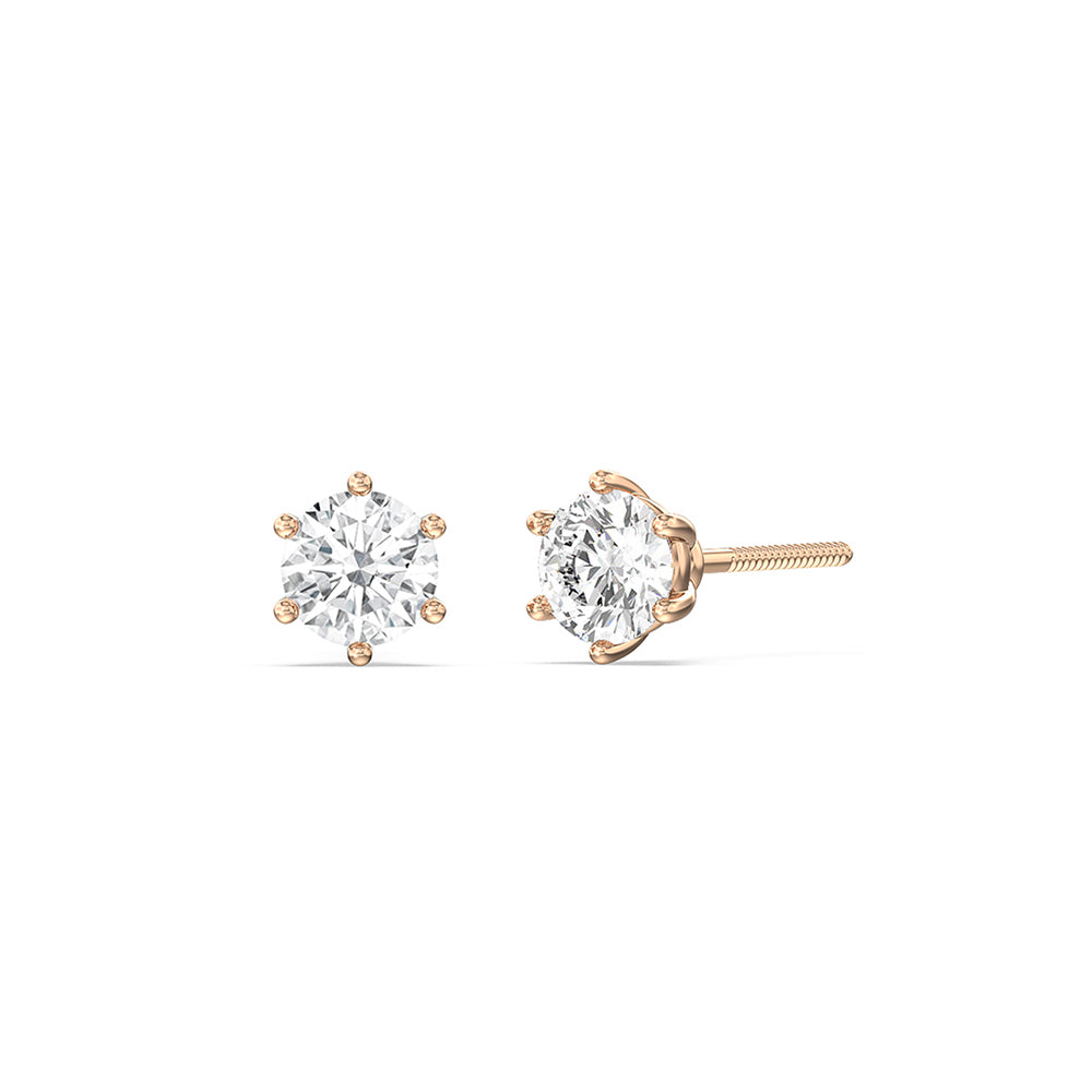 Round Diamond Six Prong Stud Earrings (F/G SI+) with 14KT Rose Gold / Lab / 1/2 Cut Diamond in 14KT Rose Gold / Lab / 1/2 view 1
