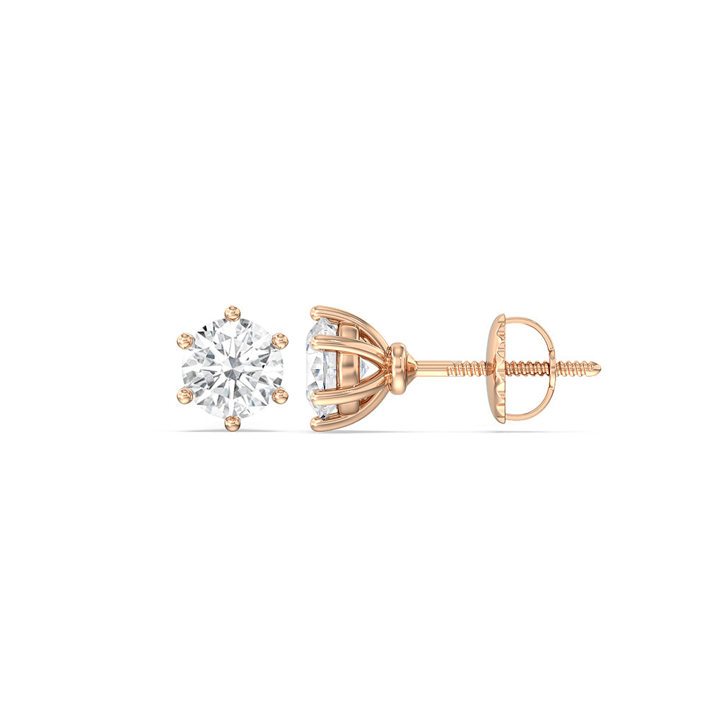 Round Diamond Six Prong Stud Earrings (F/G SI+) with 14KT Rose Gold / Lab / 1/2 Cut Diamond in 14KT Rose Gold / Lab / 1/2 view 4
