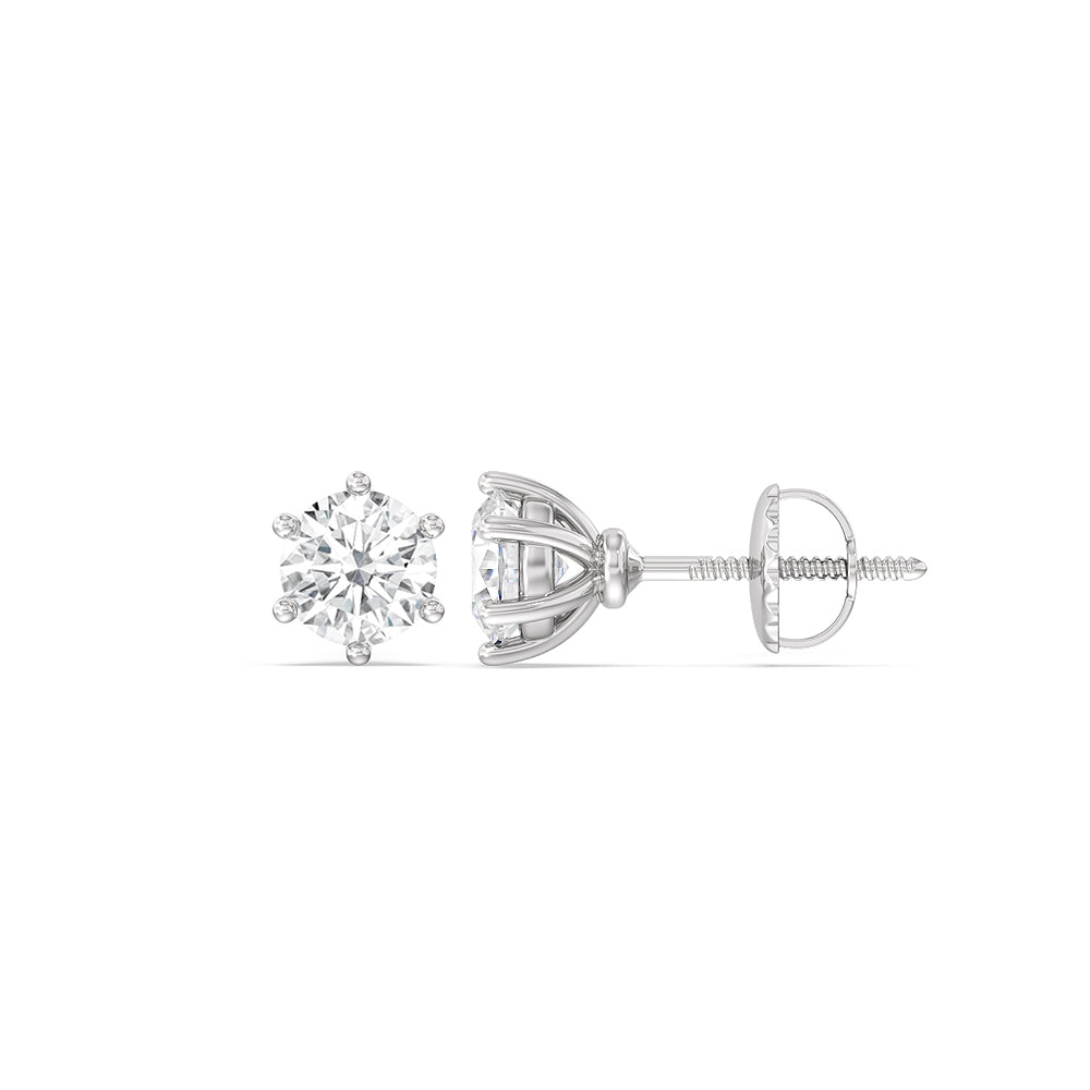 Round Diamond Six Prong Stud Earrings (F/G SI+) with 14KT White Gold / Lab / 1/2 Cut Diamond in 14KT White Gold / Lab / 1/2 view 4
