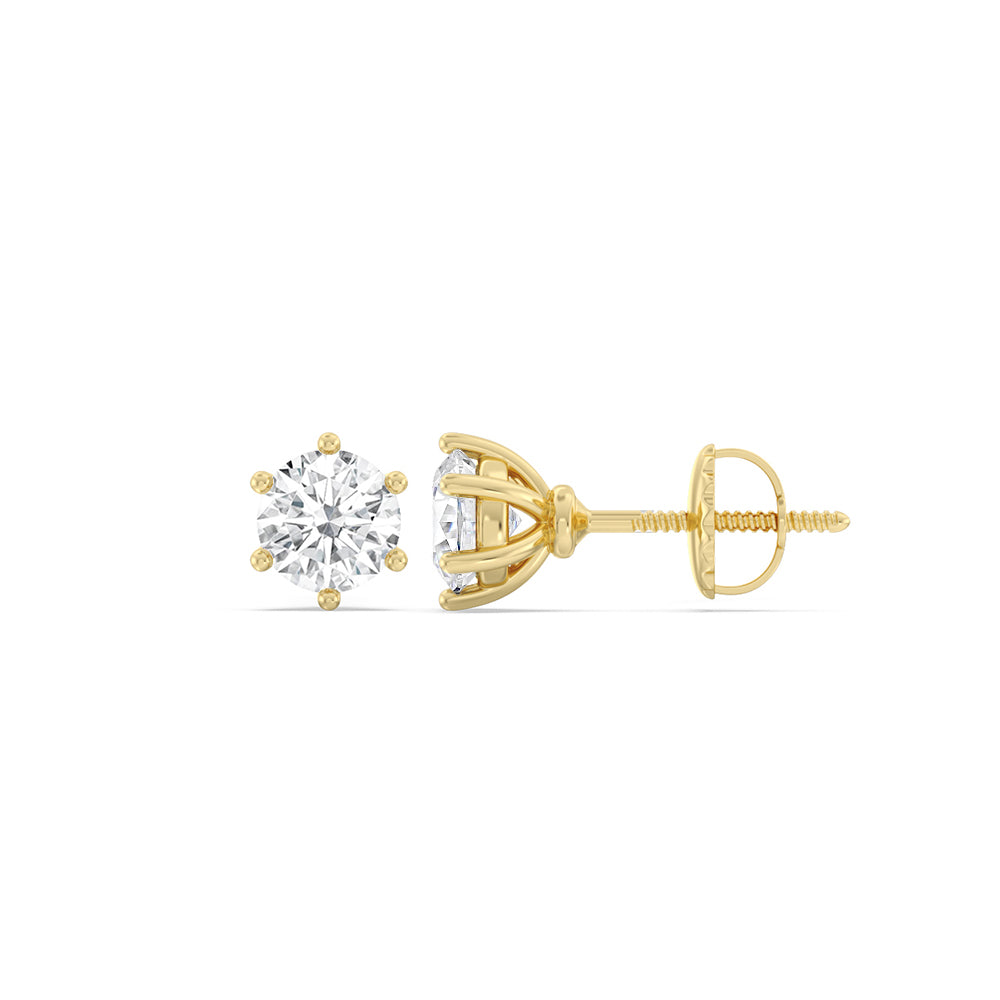 Round Diamond Six Prong Stud Earrings (F/G SI+) with 14KT Yellow Gold / Lab / 1/2 Cut Diamond in 14KT Yellow Gold / Lab / 1/2 view 4
