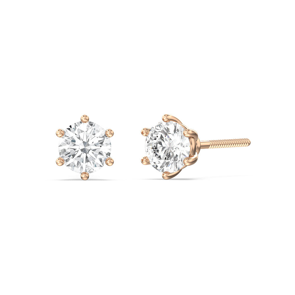 Round Diamond Six Prong Stud Earrings (F/G SI+) with 14KT Rose Gold / Lab / 2 Cut Diamond in 14KT Rose Gold / Lab / 2 view 1
