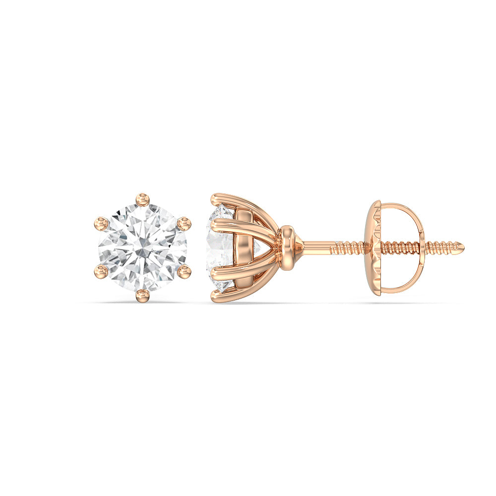 Round Diamond Six Prong Stud Earrings (F/G SI+) with 14KT Rose Gold / Lab / 2 Cut Diamond in 14KT Rose Gold / Lab / 2 view 4
