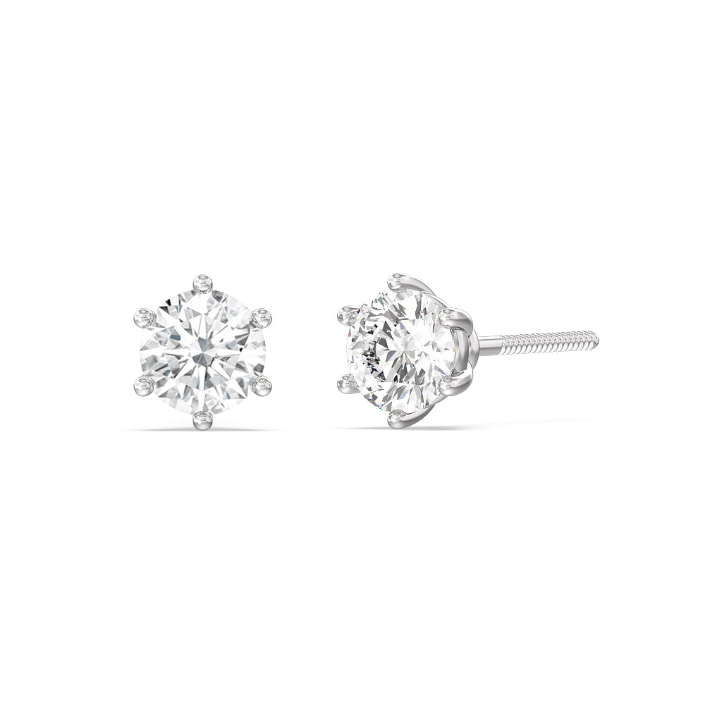 Round Diamond Six Prong Stud Earrings (F/G SI+) with 14KT White Gold / Lab / 2 Cut Diamond in 14KT White Gold / Lab / 2 view 1
