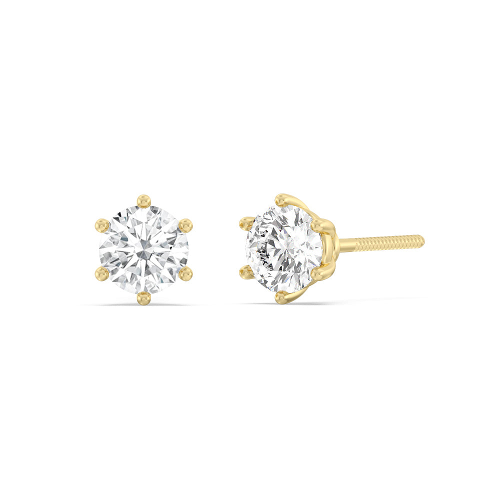 Round Diamond Six Prong Stud Earrings (F/G SI+) with 14KT Yellow Gold / Lab / 2 Cut Diamond in 14KT Yellow Gold / Lab / 2 view 1
