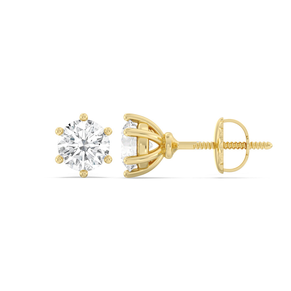 Round Diamond Six Prong Stud Earrings (F/G SI+) with 14KT Yellow Gold / Lab / 2 Cut Diamond in 14KT Yellow Gold / Lab / 2 view 4

