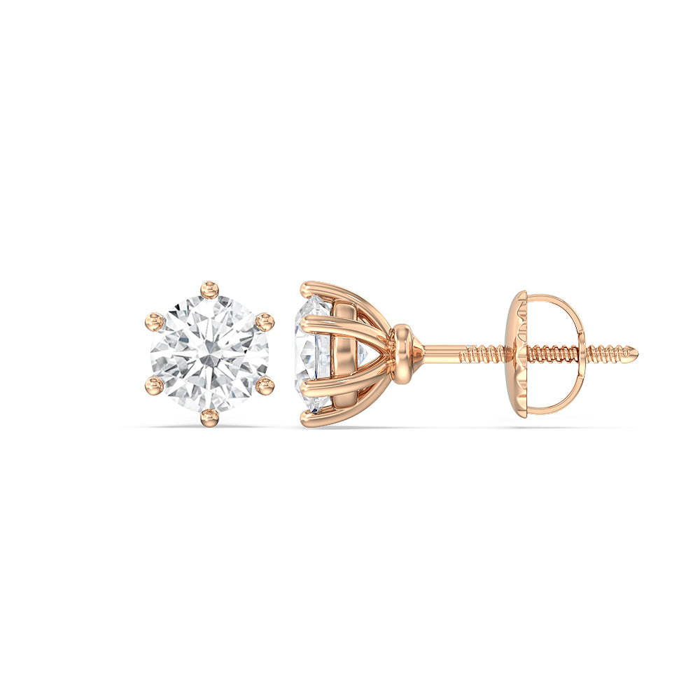 Round Diamond Six Prong Stud Earrings (F/G SI+) with 14KT Rose Gold / Lab / 1 1/2 Cut Diamond in 14KT Rose Gold / Lab / 1 1/2 view 4
