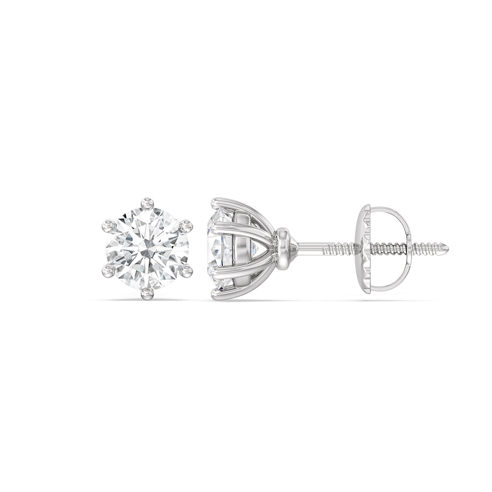 Round Diamond Six Prong Stud Earrings (F/G SI+) with 14KT White Gold / Lab / 1 1/2 Cut Diamond in 14KT White Gold / Lab / 1 1/2 view 4

