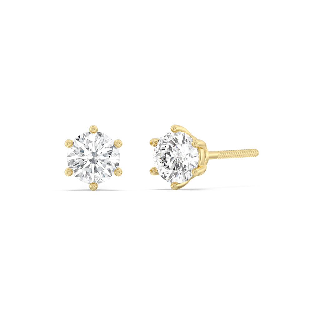 Round Diamond Six Prong Stud Earrings (F/G SI+) with 14KT Yellow Gold / Lab / 1 1/2 Cut Diamond in 14KT Yellow Gold / Lab / 1 1/2 view 1
